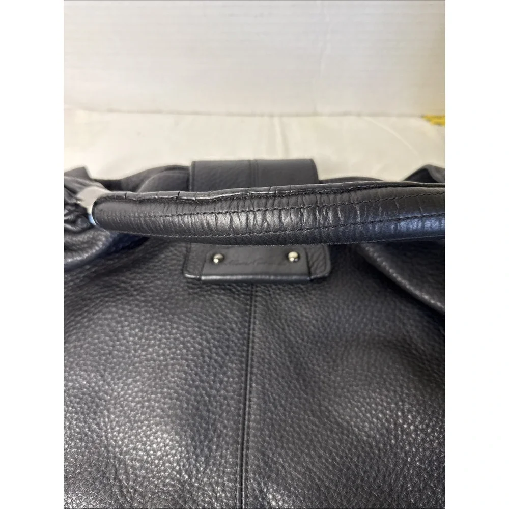 Kenneth Cole NY Black Pebbled Leather Handbag HOBO Silver Tone Hrdwr No CB Strap